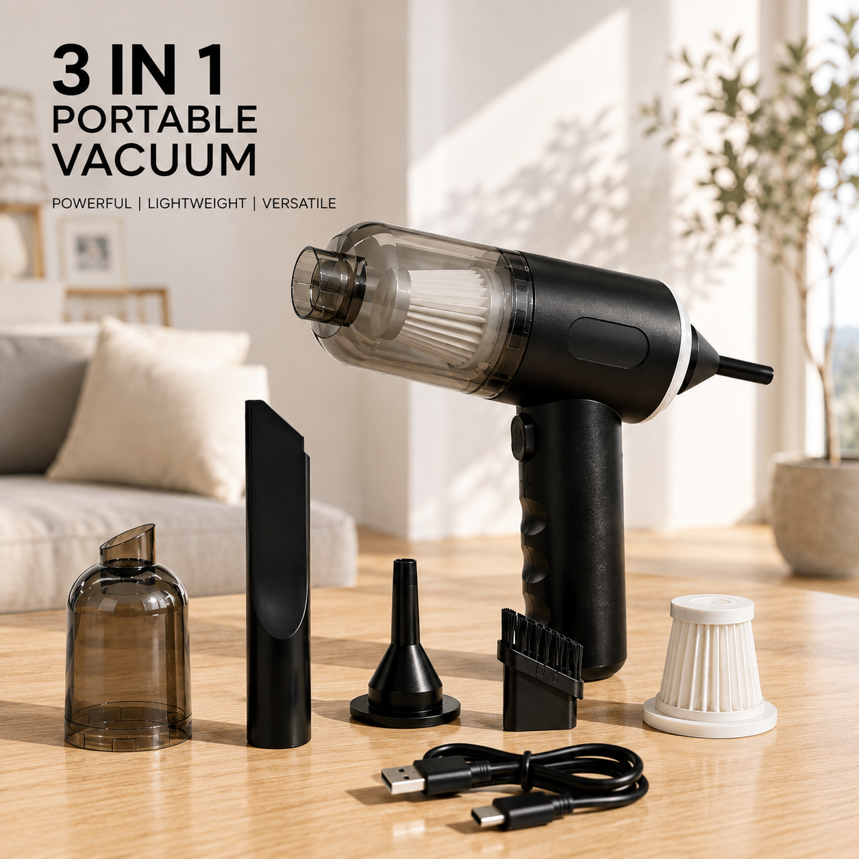 3-in-1 Portable Vacuum Cleaner with Attachments