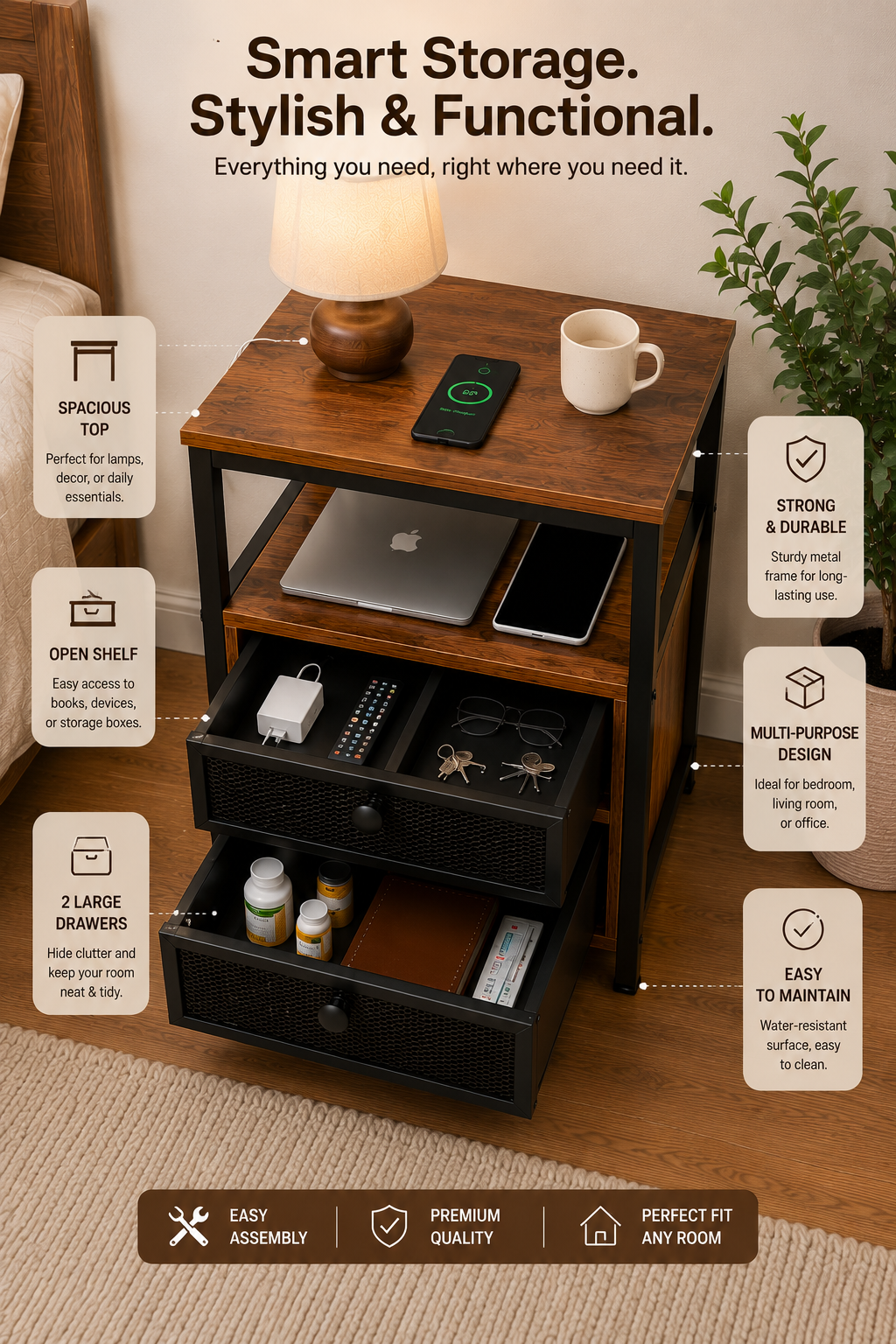 Wooden Storage Side Table